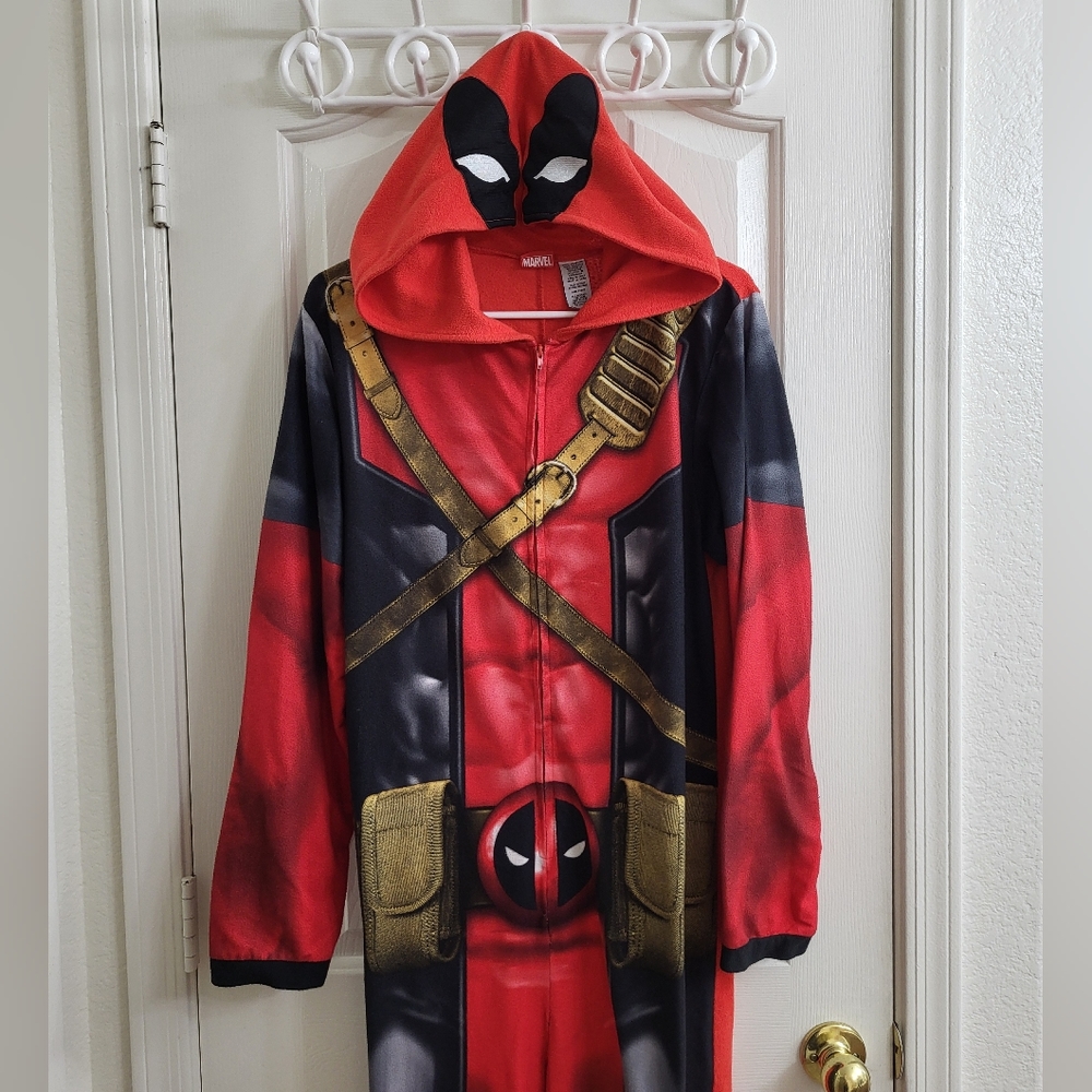 Deadpool full length fleece hoodie PJs, size M